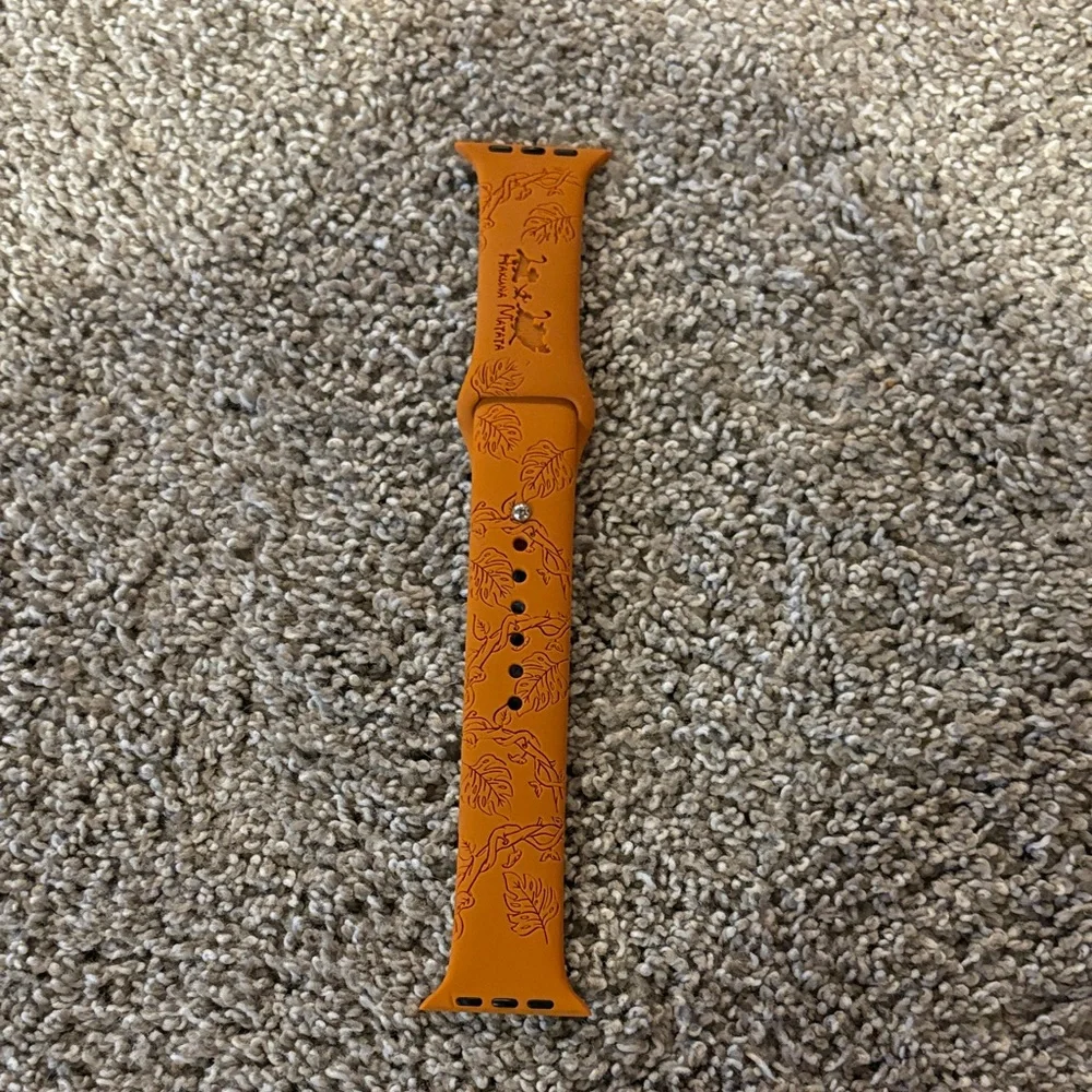 Orange Silicone Leaf-Pattern Watch Band